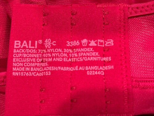 Bali One Smooth U MINIMIZER Lightweight Lace Underwire Bra Size 40C Magenta $48 - Picture 3 of 18