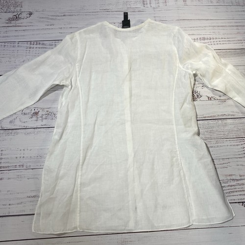 Eileen Fisher Women White Linen Mandarin Collar Shirt Button Up Side Slits Large - Picture 15 of 16