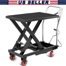 Hydraulic Lift Table Cart ,500Lbs Manual Single Scissor Lift Table 28.5" w/Wheel