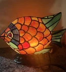Vtg Tiffany Style Stained Glass Tropical Fish Table Lamp With Bulb Waves Base