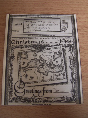 Aerógrafo Militar Navidad 1944 SGMN William Roe 5887621 1 Coy IAFS - Imagen 1 de 4