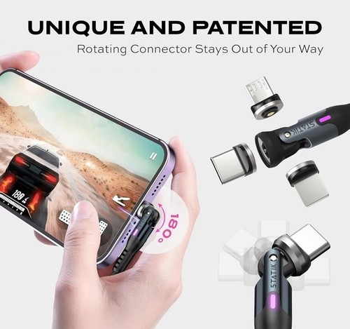 Statik 360 Rot. Universal Magnetic Charging Cable 6ft/1.8m with 3 Magnetic Tips - Photo 5 sur 9