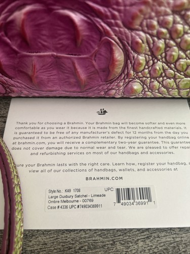 BRAHMIN | Large Duxbury satchel limeade ombre Melborne Green Pink Purple Bag - Picture 2 of 9