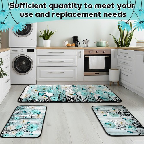 3 Stck. Türkis Gänseblümchen Küchenteppiche und Matten Set Bauernhaus Rustikal Rutschfest Teppich Wasser... - Bild 6 von 7