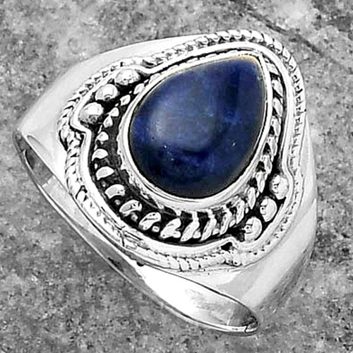 Natural Sodalite 925 Sterling Silver Ring s.8.5 Jewelry R-1312 - Picture 2 of 5