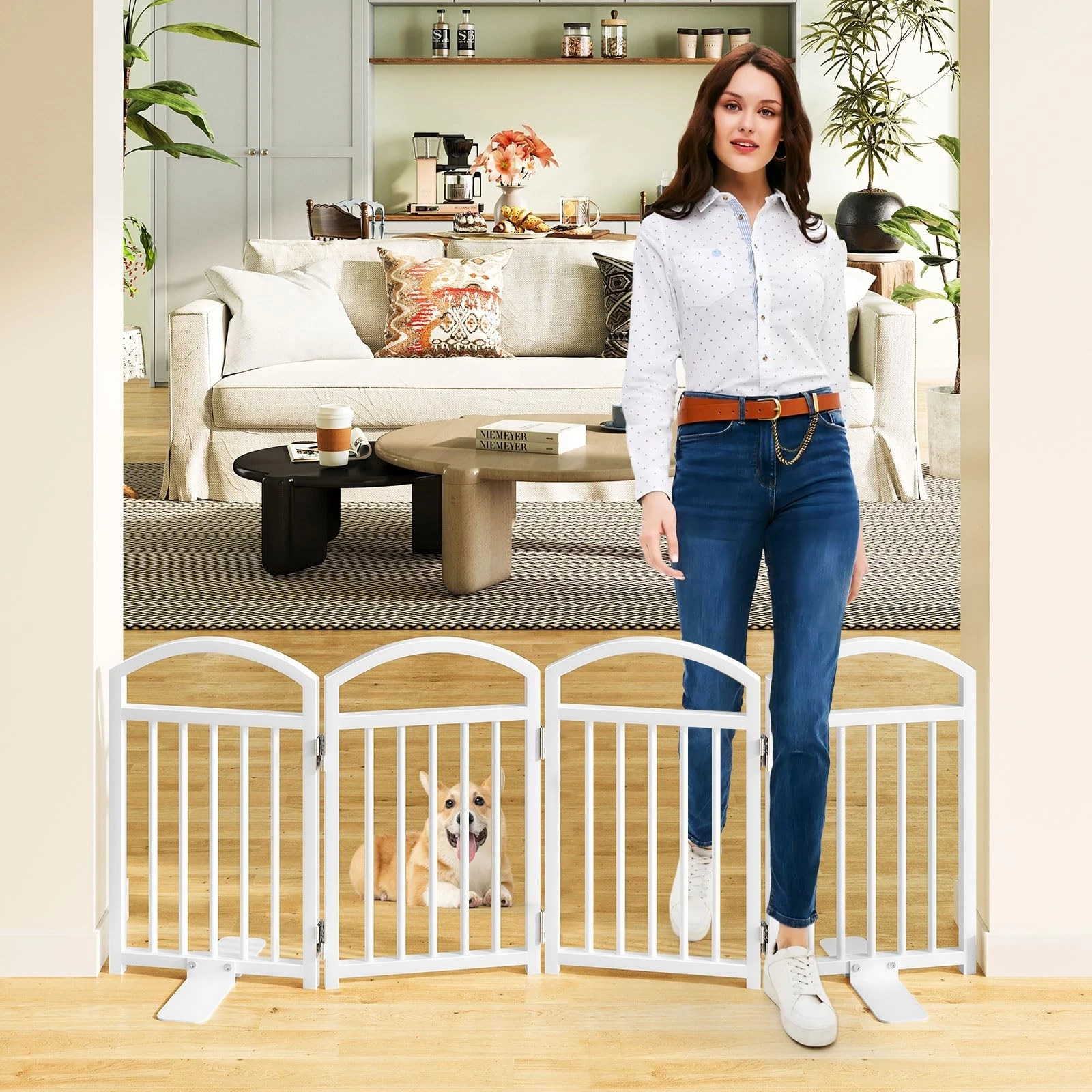 Short Dog Gate Indoor, 19.69" H Freestanding Small Dog Door Gates with Suppor...
