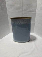 Vintage JV Reed Co. Baby Blue Floral Metal Trash Can Made In USA