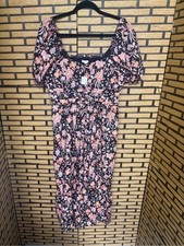Maurices black and pink floral midi dress size large