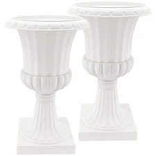Arcadia Garden Products Urn Planter 10|" x 16.5" x 10" Plastic White (2-Pack)