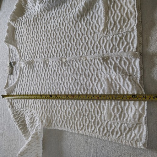 Vtg Classic Elements Knit Textured Cardigan Sweater Button Up White USA Medium - Imagen 4 de 7