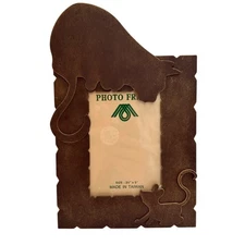 Rustic Cat & Mouse Brown Photo Frame 3.5" X 5" Made In Taiwan Metal Pet Gift