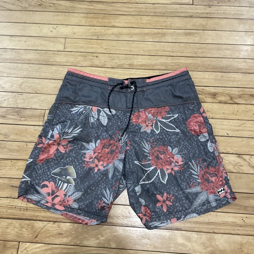 Billabong Tides Board Shorts Men 32 Mushroom Floral Gray Salmon Swim Surf Y2k - Picture 22 of 22