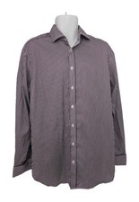 M s Collection Luxury Purple White Striped Cotton Dress Shirt Mens Size 16 UK