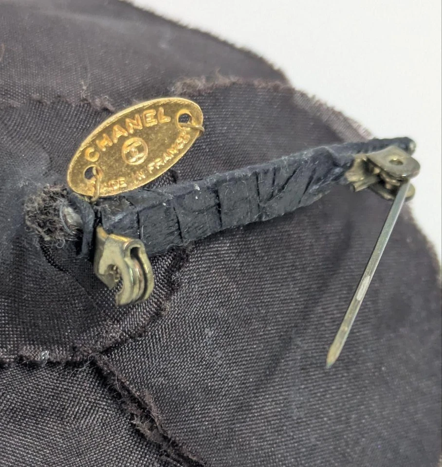 Chanel Camelia Ramillete Prendedor Broche Tela Marrón Elegante Accesorio Foto 3 de 4