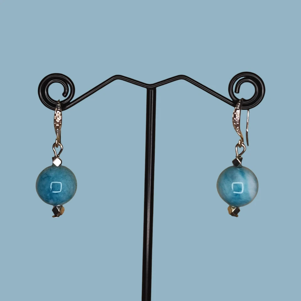 Ohrringe Larimar Perlen 12mm - Bild 3 von 4