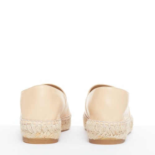 CHANEL nude lamb leather CC logo black toe cap beige espadrille shoes EU38 - Picture 5 of 11