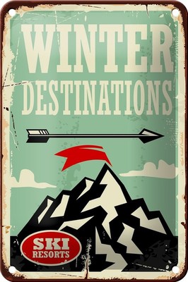 mrdeco Metall Schild 12x18cm  Ski winter destinations Deko Blechschild