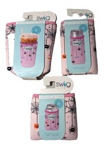 NEW 3X Swig Life Sweet And Spooky Mug Pouch Coolie Insulated Spider Art Pink