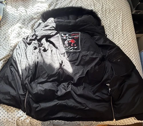 Moose Knuckles Men's Black Down Puffer Jacket Fur Trim Hood Zip Insulated L image 6