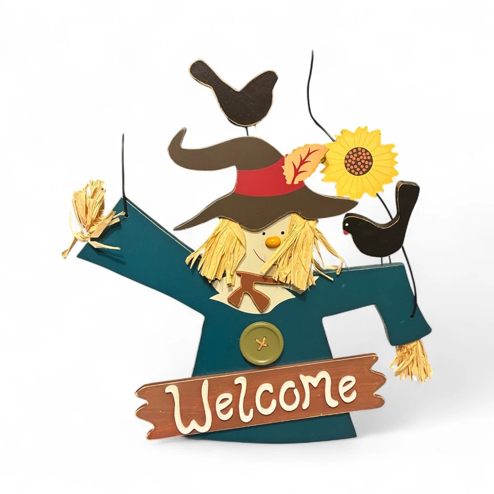 Percha de puerta de bienvenida espantapájaros otoño girasol cosecha decoración Foto 2 de 3