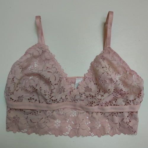 New Look Bralette hellrosa Blumen Spitze Gummizug Gr. 34 D/DD ohne Bügel/gepolstert