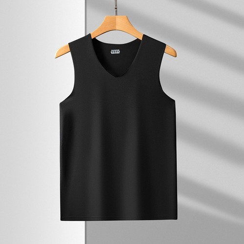 Gym Fitness Singlets für Männer spurlos Eis Seide V-Ausschnitt Design ärmello - Picture 8 of 24