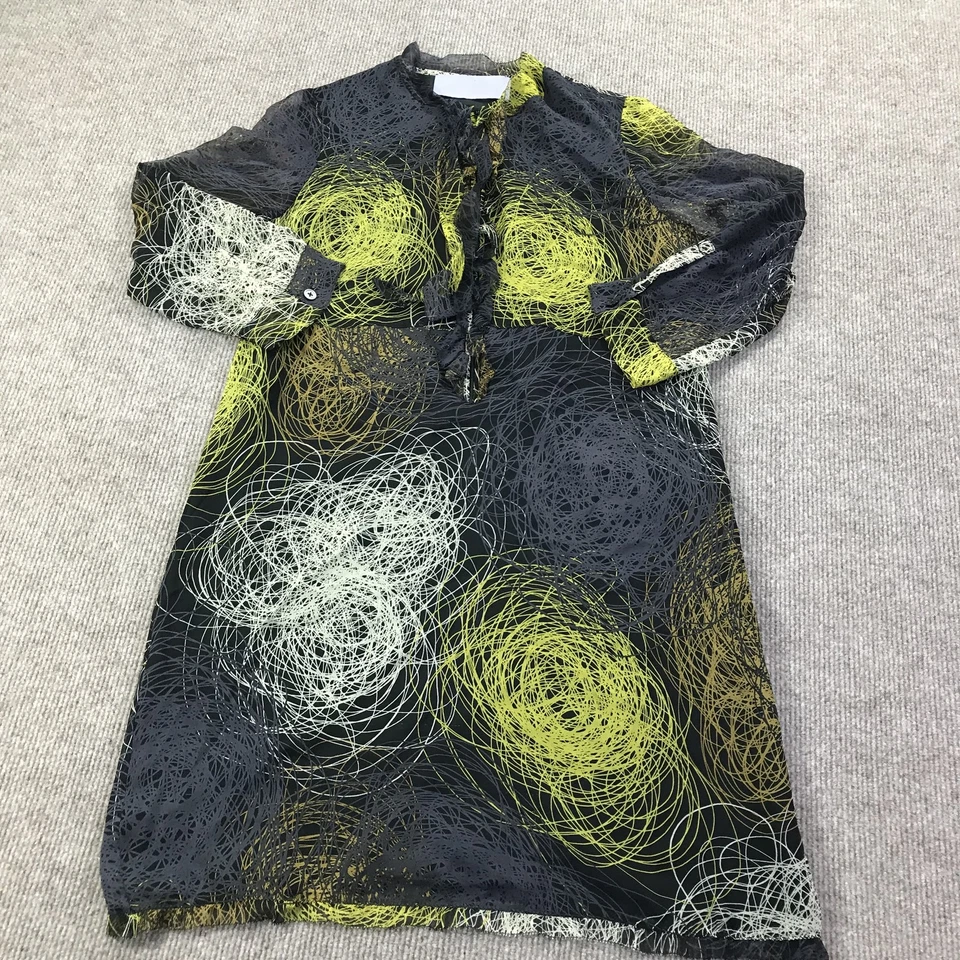 Vestido feminino Vera Wang etiqueta lavanda 8 preto amarelo cinza seda transparente manga longa - Imagem 2 de 4