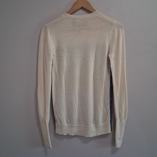 Suéter Theory Lana Merino Azul y Crema Bloque de Color Cuello Redondo Talla Pequeña - Imagen 6 de 7