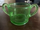 Vintage Anchor Hocking Green Vaseline Block Optic Glass Sugar Bowl
