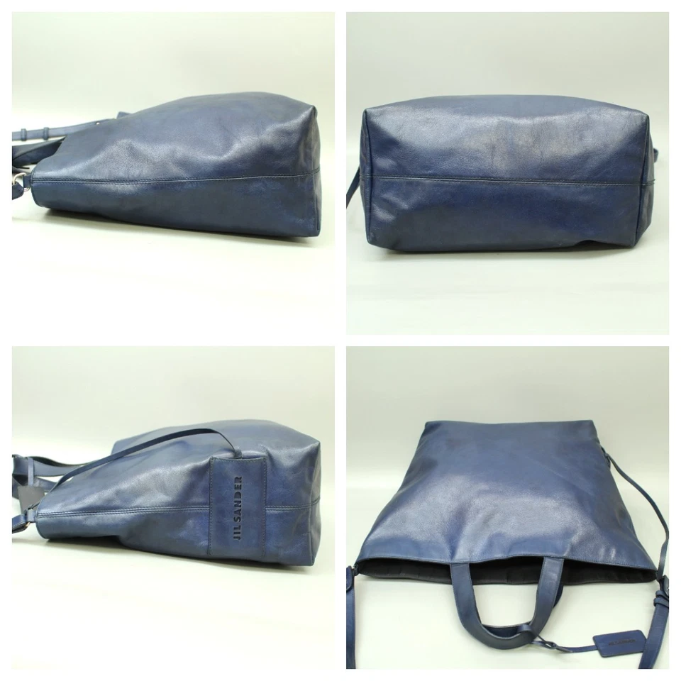 Bolsa tote de couro Jil Sander sacola de compras azul marinho - Imagem 3 de 4