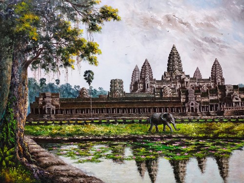 Pallet Knife Impressionism on Canvas of Angkor Wat 1 m x 2 m - Picture 5 of 8