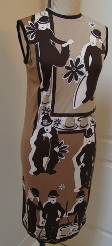 Vintage 1960s CASSANDRA Charlie Chaplin Sleeveless Mod Print Sheath Dress Size 6 - 第 1/9 張圖片