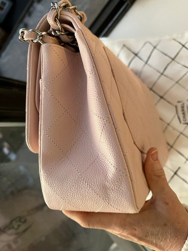 NWT Chanel Classic JUMBO PINK ROSE CLAIR Caviar Double Flap HandBag Silver HW - Picture 6 of 15