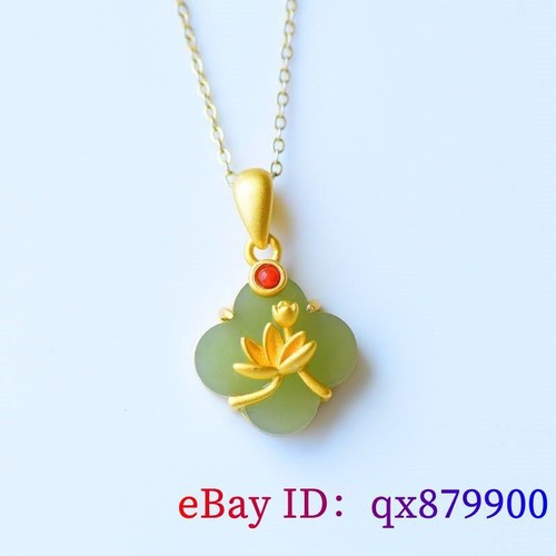 Halskette Chalzedon 925 Silber grüne Jade Lotus Anhänger Schmuck Natur - Bild 4 von 5