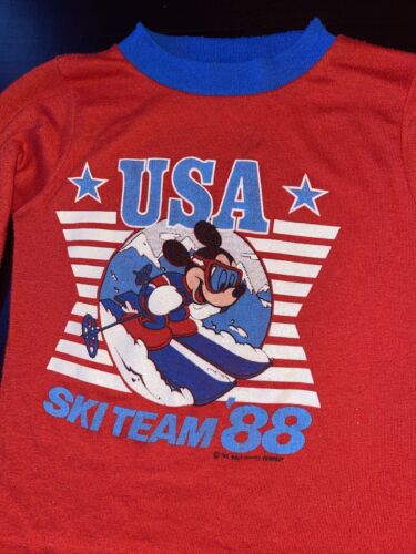 Vintage Child’s USA Ski Team ‘88 Mickey Mouse Shirt Pajama Top 25”C 15” L - Picture 2 of 8