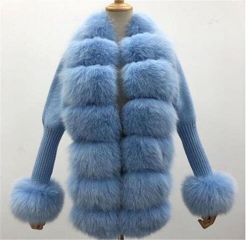 Oversize Womens Fox Fur Knit Jacket Coat Winter Thicken Cardigan Warm Outwear - Bild 17 von 33