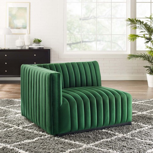Modway Conjure Channel Tufted Performance Velvet Left-Arm Chair in Black Emerald - Picture 1 of 6