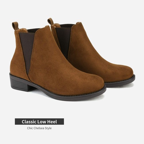 Women Classic Round Toe Low Heel Boots Warm Fur Lining Ankle Boots Slip On Shoes - Picture 27 of 37