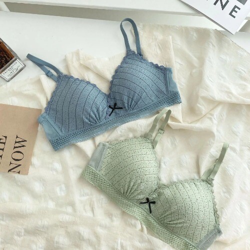 Women's Bra Set Sweet Lace Triangle Cup Small Breasts Gathered Anti-Sagging Bra - Picture 6 of 26