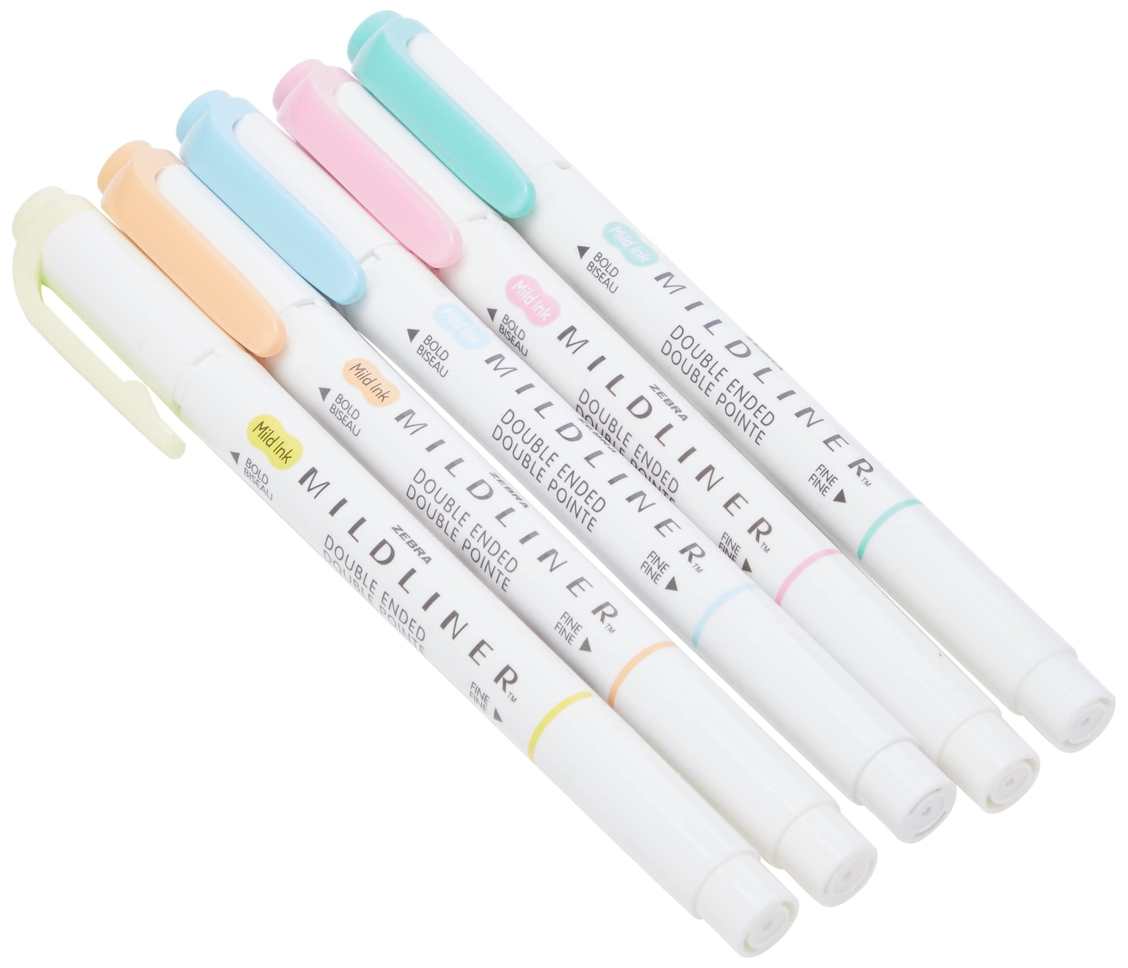 Zebra Fluorescent Mildliner Assorted 5pk (Blue, Yellow, Pink, Orange, Blue & Gre