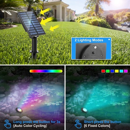 Solar RGB LED Gartenstrahler Teichbeleuchtung Unterwasserstrahler Teich Licht - Bild 13 von 13