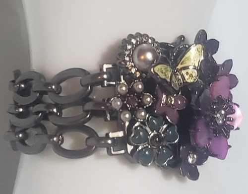 Juicy Couture Bracelet Flower Butterfly Purple Green Black Faux Pearl Rhinestone - Picture 5 of 8