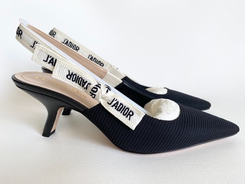 CHRISTIAN DIOR J'ADIOR FABRIC & RIBBON BLACK NOIR SHOES SLINGBACK LOW HEEL 39.5 - Picture 10 of 11