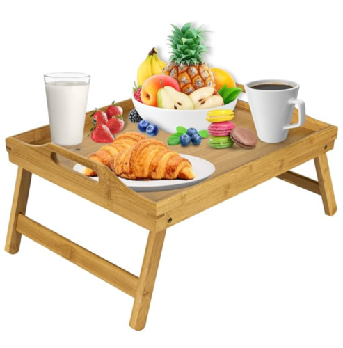 Bamboo Lap Bed Tray for Serving Breakfast in Bed, Laptop Desk with Folding Legs - Picture 10 of 11