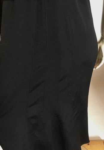 1930s True Vintage Black Novelty Scallop Neckline Puff Sleeves Dress w Belt S - Picture 8 of 17