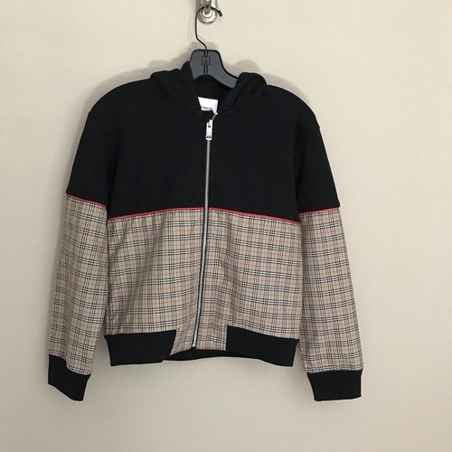 NWT Authentic BURBERRY Boy's Check Panel Zip Up Hoodie size 12 - Picture 4 of 8
