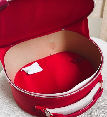 Lancome Red Floral Round Cosmetic Vanity Train Case Travel Lancome Red Floral Round Cosmetic Vanity Train Case Travel