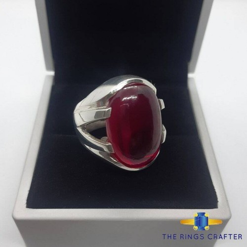 Anari Yaqoot Ring 925 Sterling Silver Handmade Cabochon Ruby Men Ring Size 10 - Picture 7 of 10