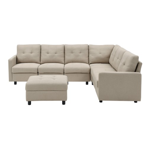 Sectional Reversible Modular Sleeper Sofa & Chaise Set with Ottoman Living Room - Picture 7 of 19