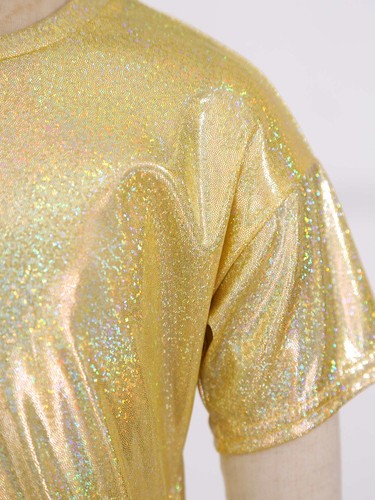 Kids Girls Boys Shiny Metallic T-shirt Sparkly Jazz Dance Top Performance Blouse - Picture 73 of 126